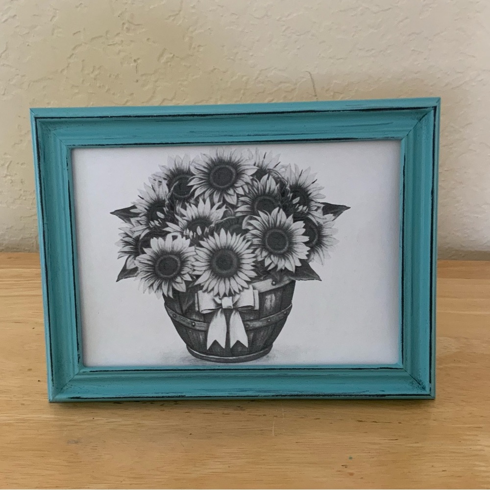 Farmhouse Sunflowers and basket picture 5x7 w/frame